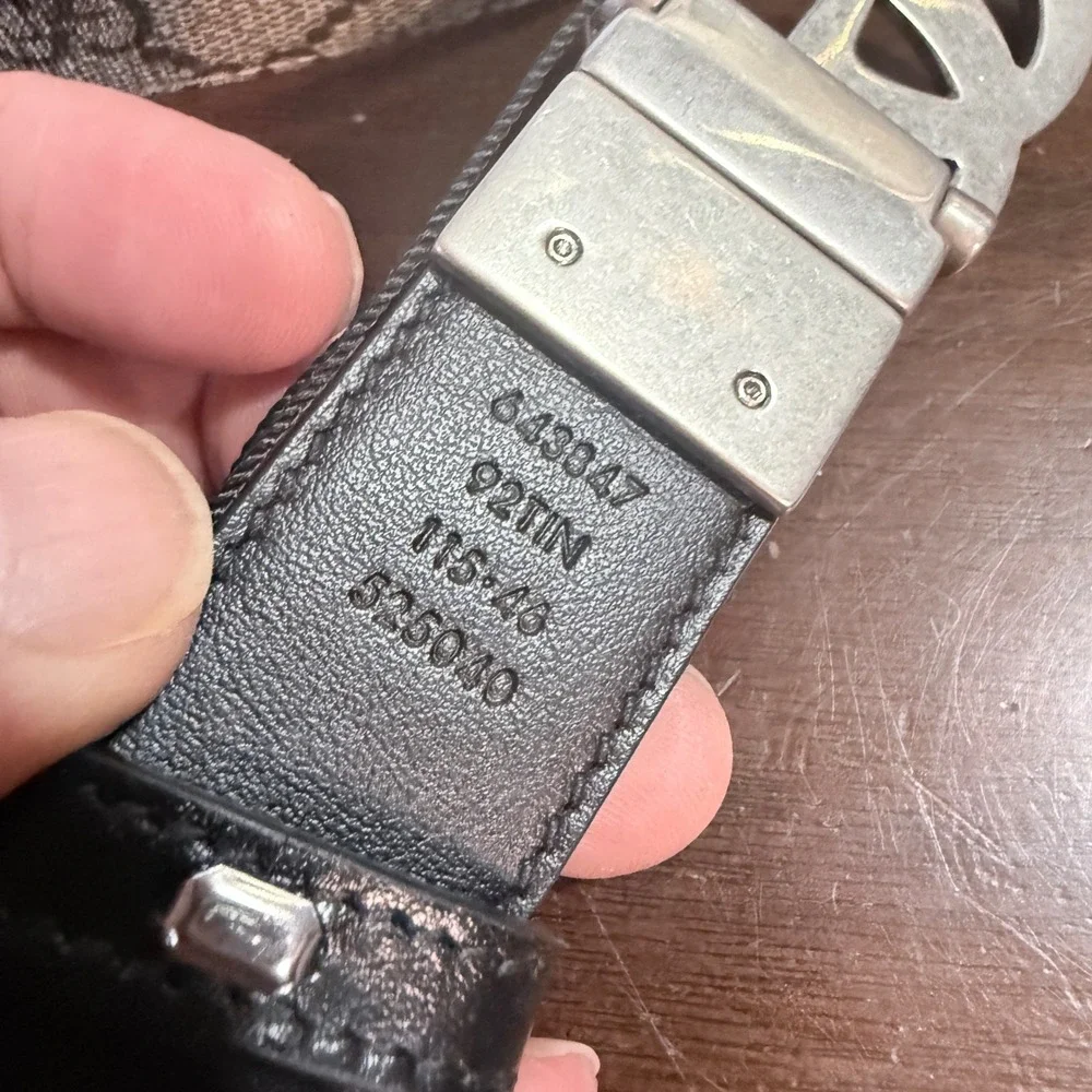 Gucci 643847 Reversible Brown Leather & Tan GG Buckle‎ Belt, 115 cm